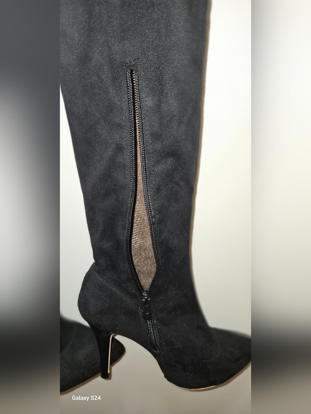 ShoeNTale Black Suede Feel Over-the-Knee Pointed Toe Boots - Picture 7 of 9